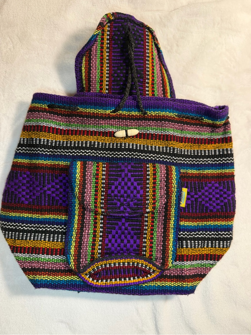 Handwoven Purple Multicolor Hooded Backpack